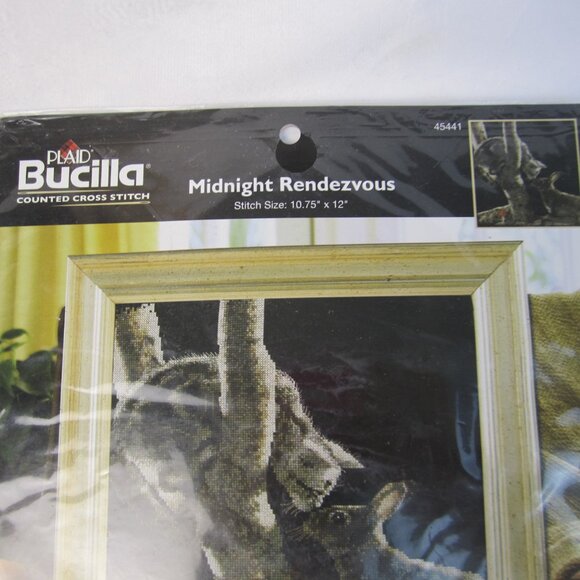 Bucilla Counted Cross Stitch Kit Midnight Rendezvous -  Cat & Bunny 45441 - Picture 2 of 7